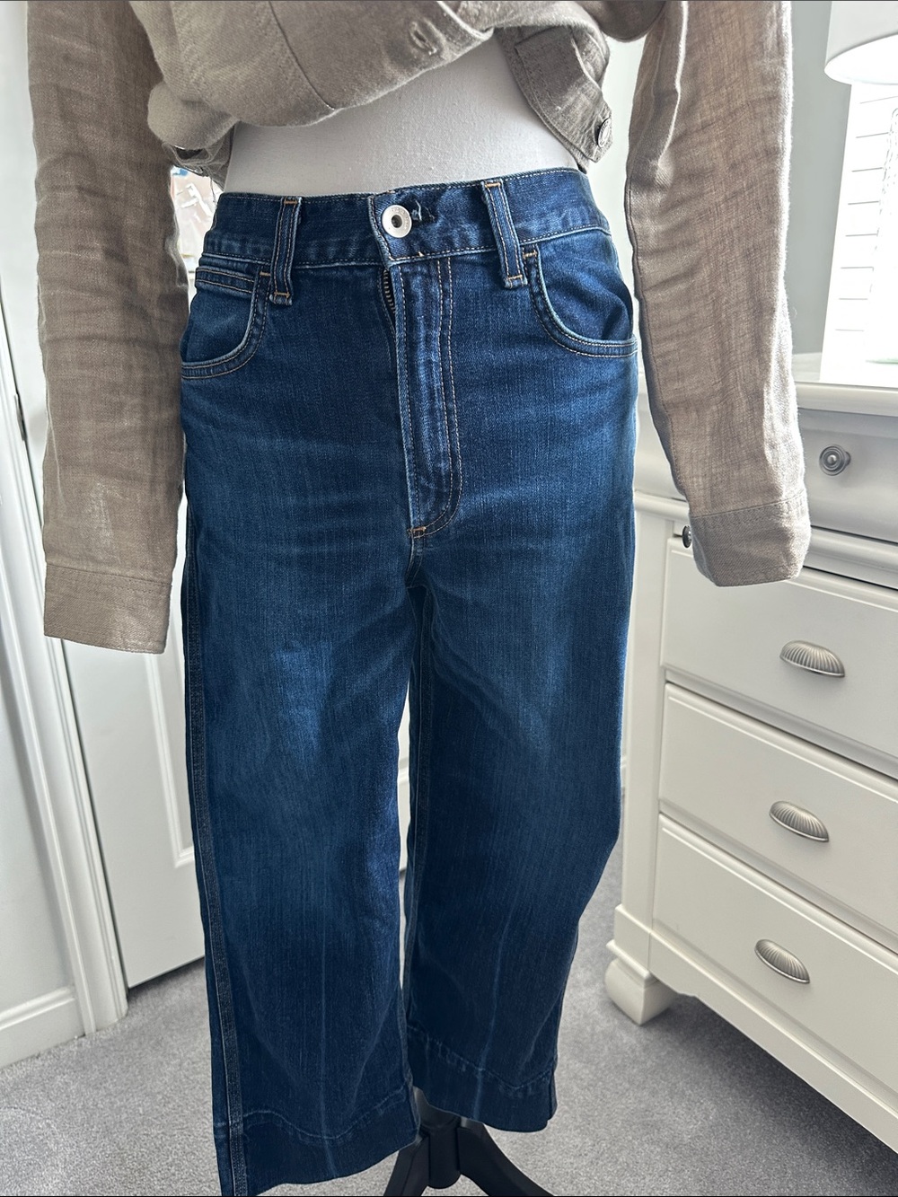 rag & bone Dark Blue Cropped Wide-Leg Jeans - Picture 1 of 6